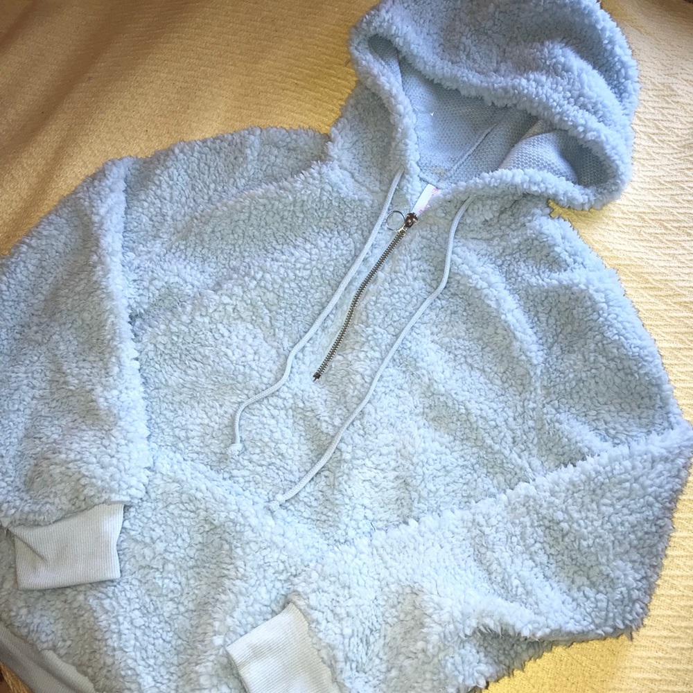 Light blue Fluffy zip up hoodie